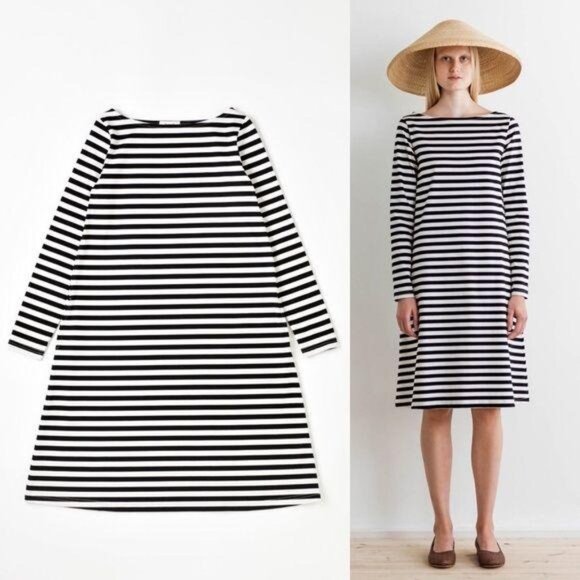 Samuji Renja Striped Midi Long Sleeve Minimal Dres - Picture 1 of 7